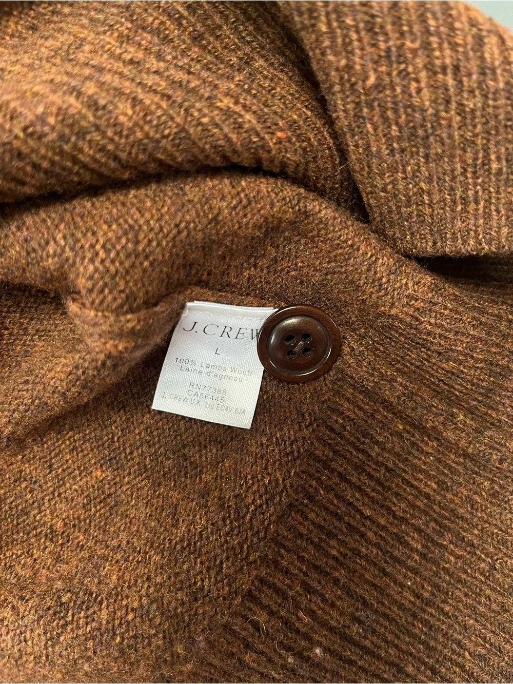 J. Crew Men's Lambswool Shawl Collar Sweater Size Large Layering Preppy Brown